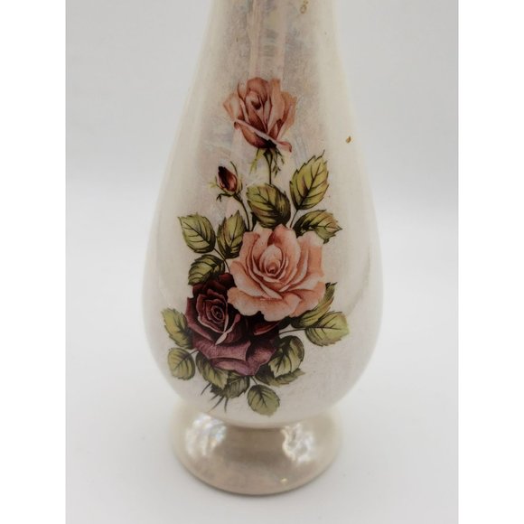 VTG Antique Iridescent Pink Rose Floral Single Stem Bud Vase Signed Fay's Cerami - Picture 8 of 10